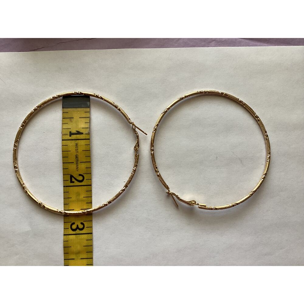 4231 NWOP Large 2 1/2" Sparkly Gold Hinge Textured Hoop Earrings